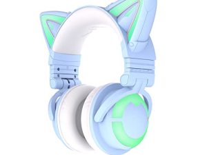 YOWU RGB Cat Ear Headphone 3S Wireless 5.0 Foldable Gaming Headset with Built-in Mic & Customizable Lighting and Effect via APP