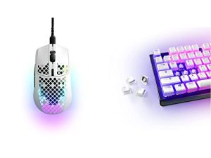 SteelSeries Aerox 3 - Super Light Gaming Mouse - Snow & PRISMCAPS - Double Shot Pudding-Style Keycaps - Durable PBT Thermoplastic - Compatible with a Wide Range of Mechanical Keyboards - White