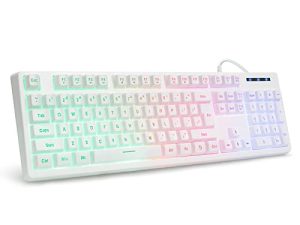White Gaming Keyboard USB Wired with Rainbow LED Backlit