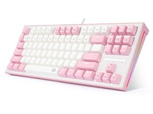 Redragon K611 Dual Color Keys Mechanical Gaming Keyboard Single White LED + RGB Side Edge Backlit 87 Key Tenkeyless Wired Computer Keyboard with Blue Switches for Windows PC (White + Pink)