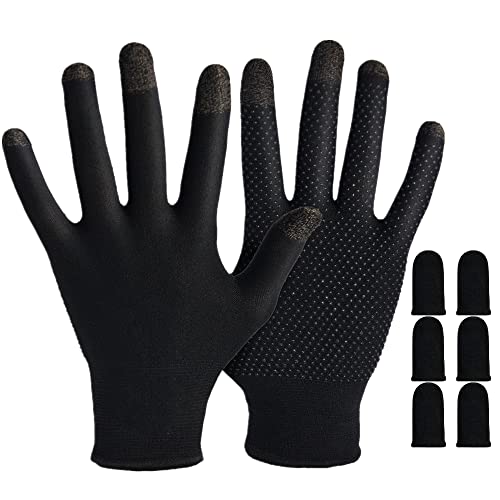 Gaming Gloves for Sweaty Hands - Rakizbe High-Sensitive Anti-Sweat Breathable Seamless Touch Screen Gloves with Thumb Finger Sleeves for iPad/Mobile Game Controller Gaming Gloves for Sweaty Hands - Rakizbe High-Sensitive Anti-Sweat Breathable Seamless Touch Screen Gloves with Thumb Finger Sleeves for iPad/Mobile Game Controller