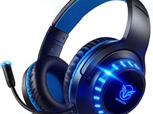 Pacrate Gaming Headset with Microphone for PC Mac PS4 Headset PS5 Headset Switch Xbox One Headset with Mic & LED Lights Noise Cancelling Headphones with Microphone for Kids Adults