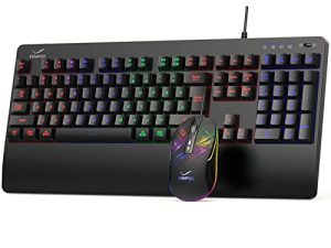 Gaming Keyboard and Mouse - FENIFOX Wired RGB Backlit Keyboard Ergonomic Mechanical Feeling Colorful Led Light Up Keyboard Mouse for PC Windows Mac Gamer PS5 Xbox one