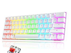 NACODEX Mini 60% Mechanical Gaming Keyboard - PBT Pudding Keycap Bluetooth 5.0 Rainbow Keyboard - 1000mAh Ultra-Compact Keyboard for iOS Android Windows Or Mac (Red Switch White)