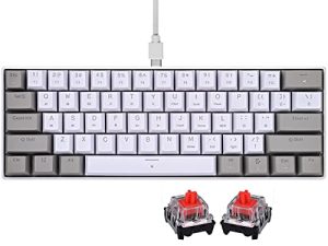Owpkeenthy Wired 60 Percent Gaming Keyboard Mechanical with PBT Keycaps Red Switch Ultra Compact Gaming Keyboard Backlit Keys N-Key Rollover for PC Gamer (Grey)