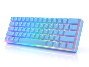 HK Gaming GK61 Mechanical Gaming Keyboard 60 Percent | 61 RGB Rainbow LED Backlit Programmable Keys | USB Wired | for Mac and Windows PC | Hotswap Gateron Optical Yellow Switches | Blue