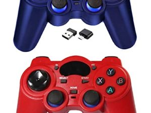 Rzzhgzq 2 Pack USB 2.4G Wireless Gaming Controller for PC/Laptop Computer (Windows XP/7/8/10)/ Android / PS3 & Steam Joystick Gamepad for pc Games Controller Compatible Android (Blue+red)