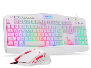 Redragon S101 Wired Gaming Keyboard and Mouse Combo RGB Backlit Gaming Keyboard with Multimedia Keys Wrist Rest and Red Backlit Gaming Mouse 3200 DPI for Windows PC Gamers (White)