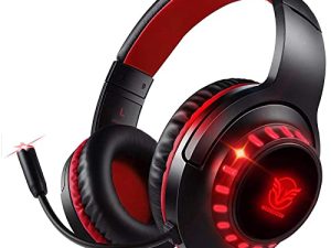 Pacrate Gaming Headset with Microphone for PC Switch PS4 PS5 Headset Noise Cancelling Gaming Headphones with Microphone Xbox One Headset with Mic & LED Lights for Kids Adults