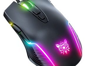 NEWSTYP Cute RGB 6400 DPI Wired Gaming Mouse Breathing LED Optical USB 7 Buttons Gamer Computer Pink Mice for Laptop PC Desktop (Black)