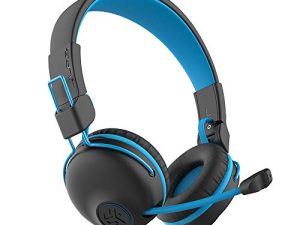 JLab Buddies Play Gaming Wireless Kids Headset | Blue | 22+ Hour Bluetooth 5 Playtime 60ms Super-Low Latency for Mobile Gameplay | Retractable Boom Mic | AUX Cord Compatible w/Gaming Consoles