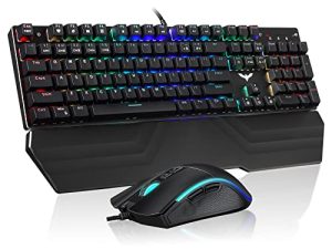 havit Mechanical Keyboard and Mouse Combo RGB Gaming 104 Keys Blue Switches Wired USB Keyboards with Detachable Wrist Rest