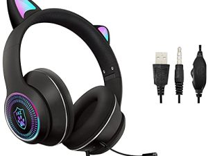 Cat Ear Gaming Headphones Wired AUX 3.5mm with LED Light