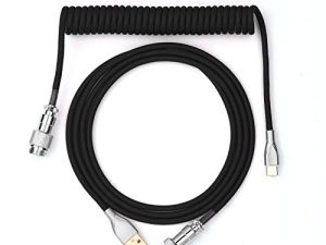EPOMAKER Mix 1.8m Coiled Type-C to USB A TPU Mechanical Keyboard Space Cable with Detachable Aviator Connector for Gaming Keyboard and Cellphone(Black)