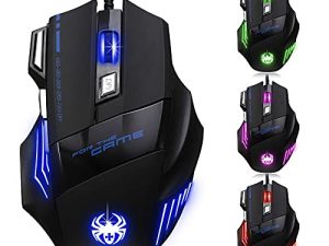 Zelotes Ergonomic 7200 DPI LED Optical Wired Gaming Mouse Mice 7 Buttons Compatible Mac Pro Gamer PC Laptop Desktop Notebook-Black by AFUNTA-Black(T80)