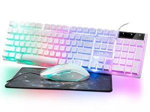 Gaming Keyboard and Mouse Combo-Rainbow Keyboard &Gaming Mouse LED Backlit 3600DPI Wired Mechanical Feeling Compatible with Windows Mac Xbox one ps4 (Illuminated Keys