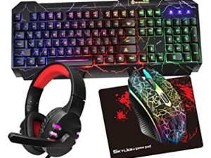 4 in 1 Gaming Combo|Multimedia Rainbow Gaming Keyboard|Rainbow Gaming Mouse|RGB Gaming Headset|Non Slip Gaming Mouse Pad|RGB Gaming Keyboard|Backlit Gaming Headphone|High-Precision Easy Gaming