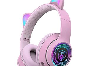 Cat Ear Gaming Bluetooth 5.1 Wireless Foldable Headphones with LED Light