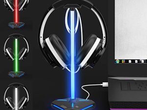 cozoo RGB Headphone Stand with 2 USB2.0 Extension Charging Port Extender Cord