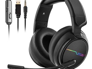 Jeecoo V20 Stereo Gaming Headset for PS4 PS5 Xbox One - Over Ear Headphones with Noise Cancelling Microphone - LED Light Soft Earmuffs for PC Laptops Mobiles