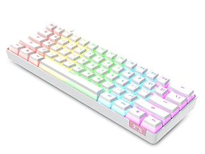 NACODEX Mini 60% Mechanical Gaming Keyboard - PBT Pudding Keycap Bluetooth 5.0 Rainbow Keyboard - 1000mAh Ultra-Compact Keyboard for iOS Android Windows Or Mac (Blue Switch White)