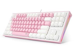 Redragon K611 Dual Color Keys Mechanical Gaming Keyboard Single White LED + RGB Side Edge Backlit 87 Key Tenkeyless Wired Computer Keyboard with Blue Switches for Windows PC (Pink + White)