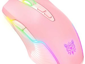 NEWSTYP Cute RGB 6400 DPI Wired Gaming Mouse Breathing LED Optical USB 7 Buttons Gamer Computer Pink Mice for Laptop PC Desktop (Pink)