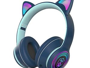 VIGROS Cat Ear Gaming Bluetooth 5.1 Wireless Foldable Headphones with LED Light