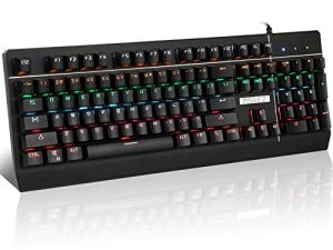 YSCP Mechanical Gaming Keyboard RGB Illumination Backlight LED 104 Keys Mechanical Wired USB Keyboards with Detachable Wrist Rest Blue Switches for PC Gamer Computer Desktop（Black）