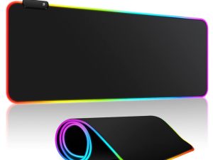 Large RGB Gaming Mouse Pad -15 Light Modes Touch Control Extended Soft Computer Keyboard Mat Non-Slip Rubber Base for Gamer Esports Pros 31.5X11.8