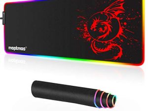 RGB Gaming Mouse Pad Anime Dragon Mousepad Mat LED with 15 Lighting Modes for Computer 31.5 X 12 Inch (Red)