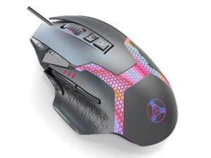 NYIEFADA Computer Gaming Mouse Wired RGB Ergonomic 12000 DPI High Precision 10 Programmable Buttons 14 RGB Backlit Optical Sensor PC Gamer Mouse Right Hand for Windows PC Laptop Mac