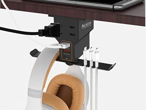 Headphone Stand with USB Charger /1 Type-c/2 2-Prong AC Outlet Power Strips/3 Under Desk Headset Holder Mount Suitable for Gamers Gifts Desk Gaming Accessories