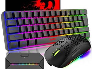 4 in 1 Wireless Gaming Keyboard Mouse and Converter with RGB Backlit Mini 61Key Ergonomic Honeycomb Shell 2.4Ghz USB Receiver Bluetooth Wired Adapter for PS4 PS3 Xbox Switch PC Mac Gamer Typist(Black)
