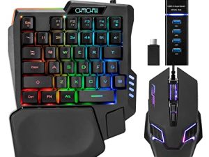 CHONCHOW One Handed Half Keyboard Mouse USB Spilitter Type-C Adapter Gaming Combo with RGB LED Backlit 7200DPI CPI Customize 4 Port Adapter Mini Size Small Wired Set for LOL/Wow/fortnite/Dota/PUBG