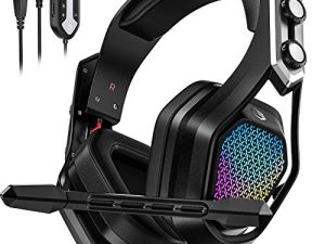 USB Gaming Headset/ 3.5mm Computer Headset with Mic Headset with Active Noise Cancellation & 7.1 Surround Sound & RGB Light for PS4