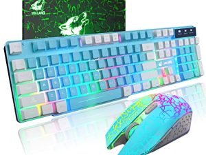 Wireless Gaming Keyboard and Mouse Combo Muti-Color Keycaps Rainbow Backlit Mechanical Feel Keyboard RGB Carck Luminescent Mice Mouse Pad for PC/Mac Gamer