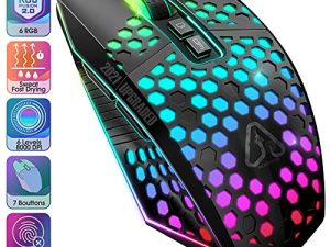 RICESTKCN Gaming Mouse PC Gaming Mice - Honeycomb Mouse Gamer RGB Gamingmouse Wired Ergonomic 6 Levels up to 8000 DPI 7 Programmable Buttons 7 Backlight Modes for PC Laptop Mac Windows Vista (Black)