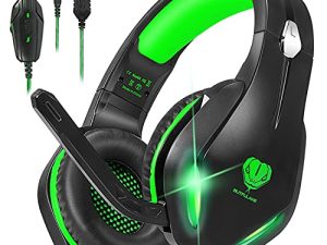Stynice Gaming Headset with Microphone - Over Ear Green Gaming Headphones with Noise Cancelling Microphone and LED Light for PC PS5 PS4 Xbox One Laptop Computer Stereo Headphones (Green)