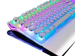 RK ROYAL KLUDGE Typewriter Style Mechanical Gaming Keyboard with True RGB Backlit Collapsible Wrist Rest 108-Key Red Switch Retro Round Keycap - White