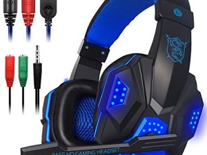 Gaming Headset with Mic and LED Light for Laptop Computer