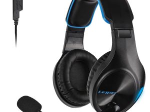 LETTON L25 USB Gaming Headset Stereo Over Ear Wired Headphones Noise Canceling PC Mac Headphones with Microphone and Deep Bass Volume Control (Black Blue)