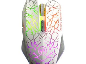 VEGCOO C12 Rechargeable Wireless Gaming Mouse Mice Silent Click Cordless Mouse 7 Smart Buttons PC Gaming Mouse Mice Advanced Technology with 2.4GHZ Up to 2400DPI (White Mouse)