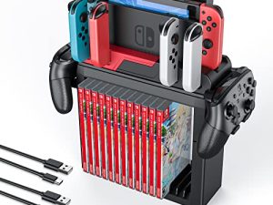 MANMUVIMO Gaming Storage Organizer Stand Switch Charging Station TV Dock Compatible with Nintendo Switch & OLED Switch Multifunctional Storage Stand Kit for Joy-con