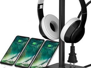 COZOO Headphone Stand with USB Charger Desktop Gaming Headset Holder Hanger with 3 USB Charger and 2 Outlets - Suitable for Gaming