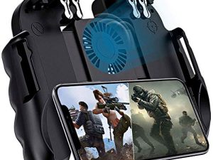 4 Trigger Mobile Game Controller with Cooling Fan for PUBG/Call of Duty/Fortnite [6 Finger Operation] YOBWIN L1R1 L2R2 Gaming Grip Gamepad Mobile Controller Trigger for 4.7-6.5" iOS Android Phone