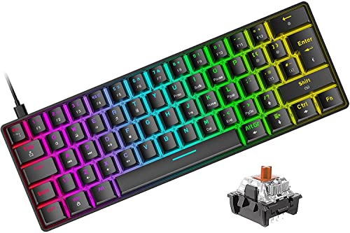 60% Mechanical Gaming Keyboard Compact Type C Wired 62 Keys LED Backlit USB Waterproof Keyboard 22 Chroma RGB Backlight Full Anti-ghosting Keys Compatible with PS4/PS5/Xbox/PC (Black/Brown Switch) 60% Mechanical Gaming Keyboard Compact Type C Wired 62 Keys LED Backlit USB Waterproof Keyboard 22 Chroma RGB Backlight Full Anti-ghosting Keys Compatible with PS4/PS5/Xbox/PC (Black/Brown Switch)