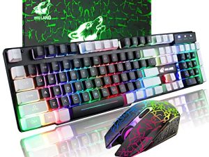 Wireless Gaming Keyboard and Mouse Combo Muti-Color Keycaps Rainbow Backlit Mechanical Feel Keyboard RGB Carck Luminescent Mice Mouse Pad for PC/Mac Gamer